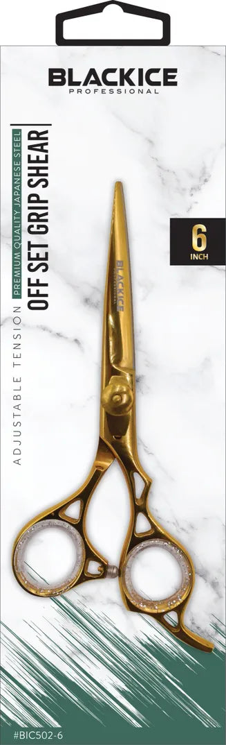 BLACK ICE Off Set Grip 6" Stylish Gold Shear