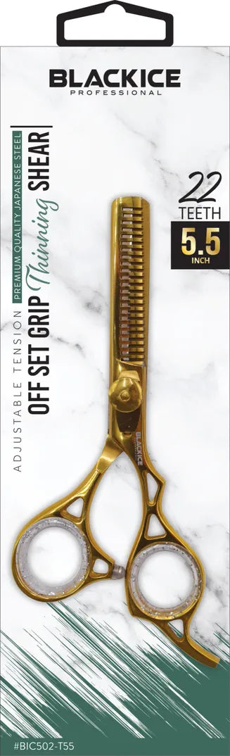 BLACK ICE Offset Grip 5.5" Gold Thinning Shear
