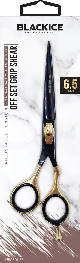 BLACK ICE Stylish Off Set Grip Gold & Black 6.5" Shear