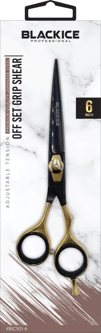 BLACK ICE Stylish Off Set Grip Gold & Black 6" Shear