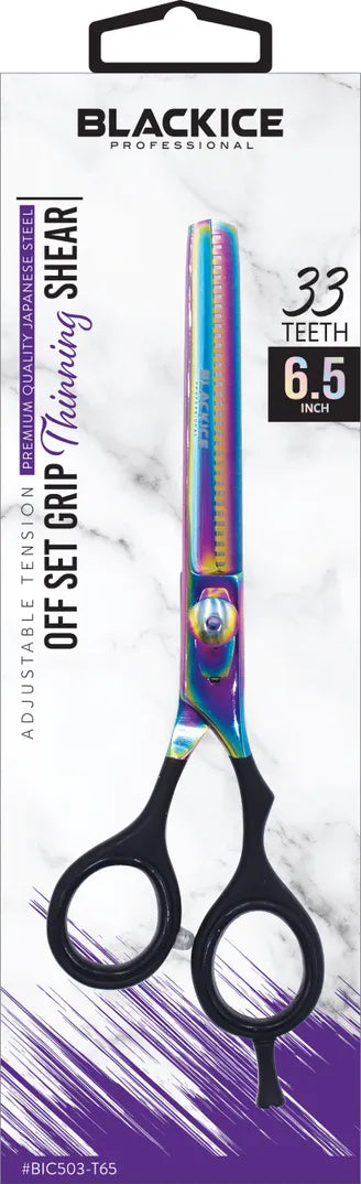 BLACK ICE Stylish Off Set Grip Holo & Black 6.5" Thinning Shear