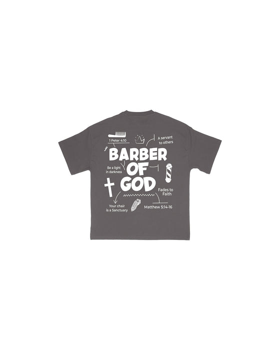 Barber Of God Tee - Vintage Grey/White