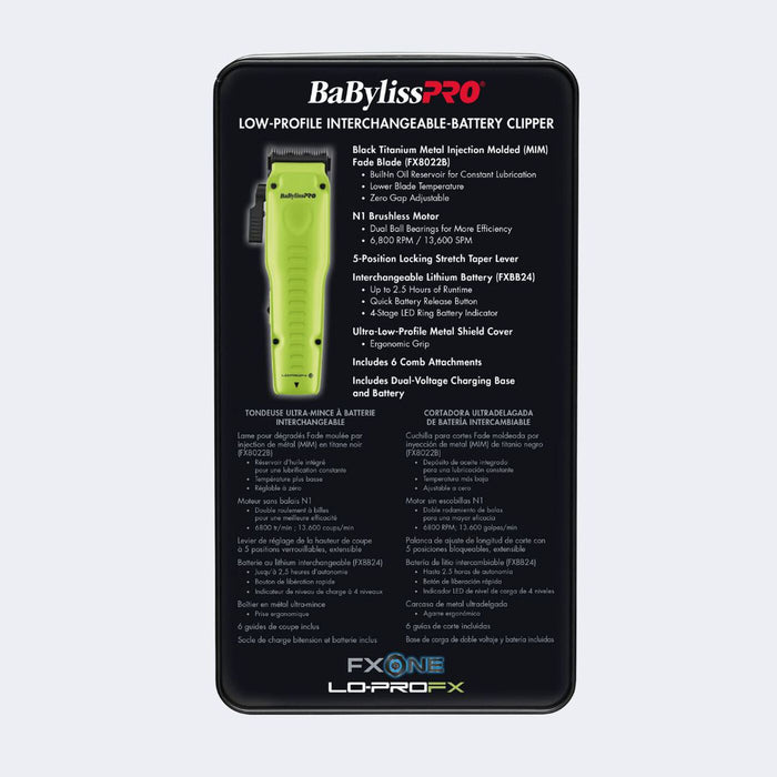 BaBylissPRO® FXONE™ Lo-ProFX Limited Edition Neon Yellow Clipper (Kit Includes Charging Base & Battery)