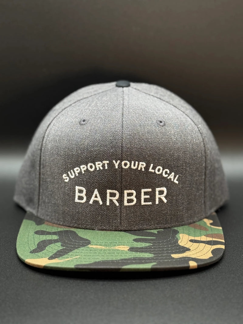 JTB COLLECTION Support Your Local Barber Grey Camo Flat Bill SnapBack Hat
