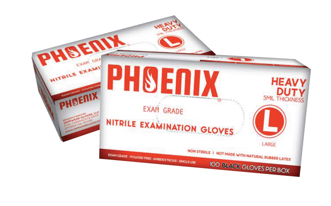 PHOENIX Heavy Duty Nitrile Examination Gloves (Black)