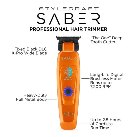 Stylecraft Saber Cordless Digital Brushless Motor Trimmer (Orange)
