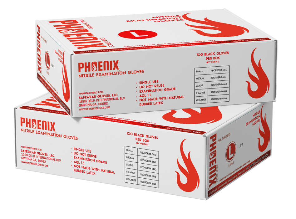 PHOENIX Heavy Duty Nitrile Examination Gloves (Black)