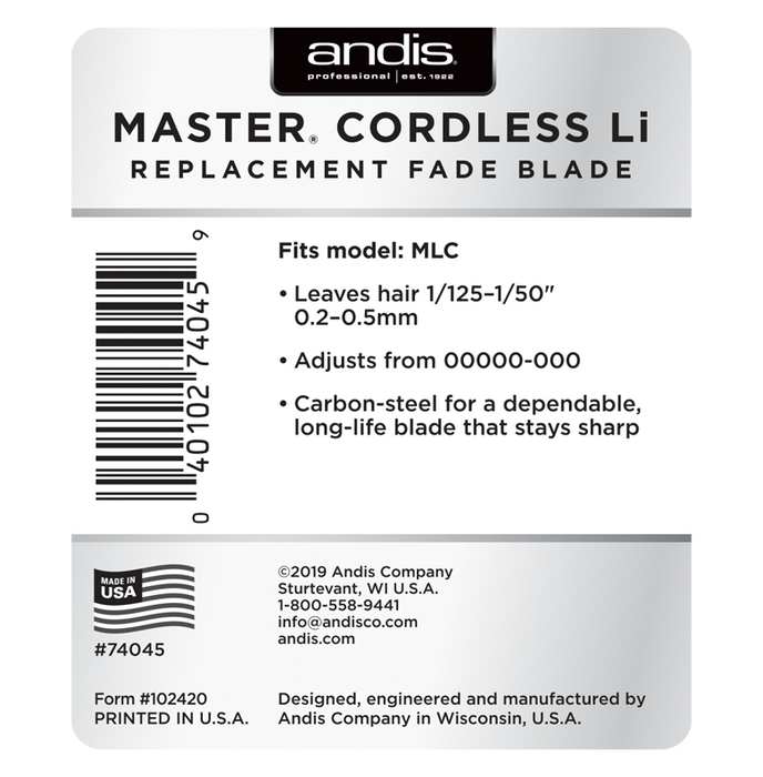 Andis® Master® Cordless Li Replacement Fade Blade, Carbon Steel Size 00000-000