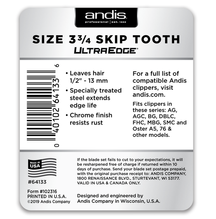 Andis UltraEdge® Detachable Blade, Size 3 3/4 Skip Tooth