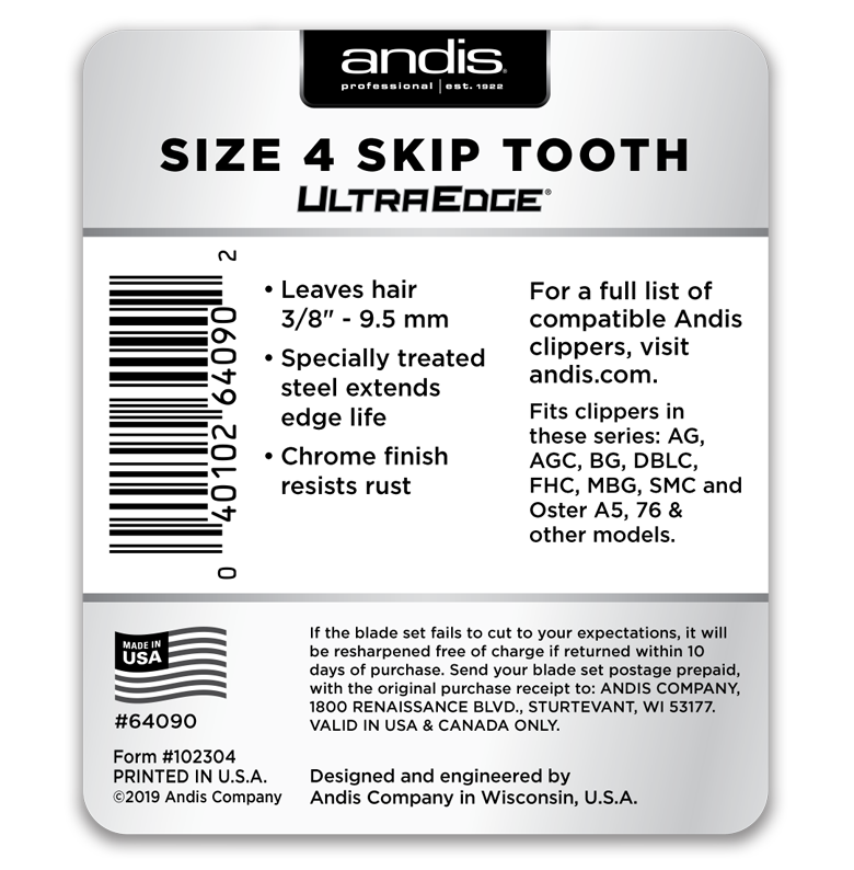 Andis UltraEdge® Detachable Blade, Size 4 Skip Tooth